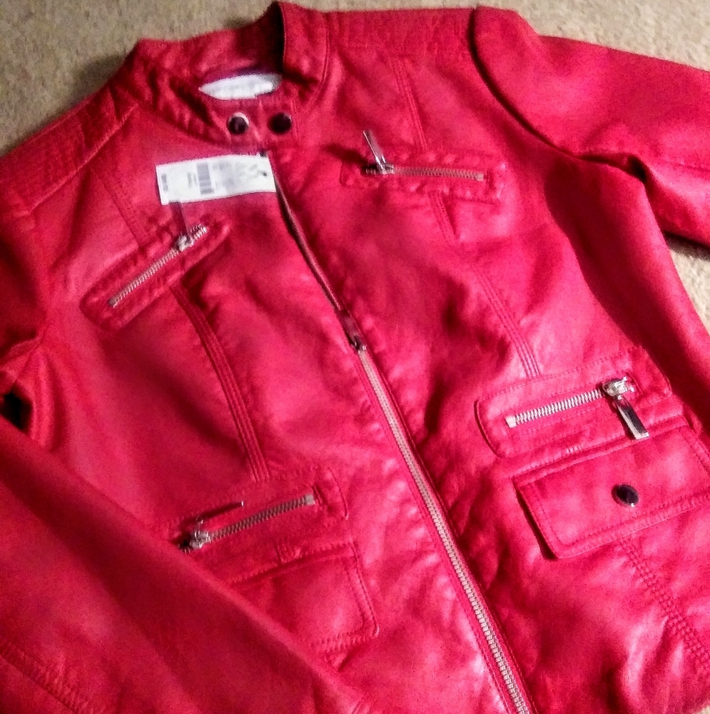 NY&Co Red faux Leather Moto Jacket